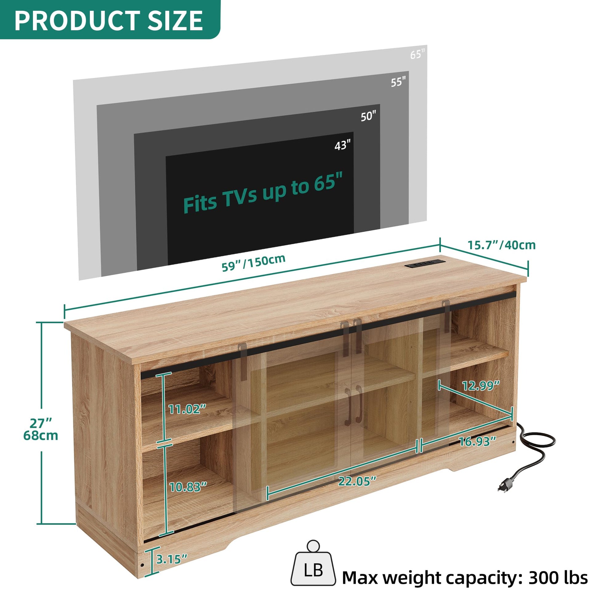 YITAHOME TV Stand for 65 Inch TV with Power Outlets, Rattan Entertainment Center with Sliding Barn Doors and Storage Cabinets, 59'' Modern Farmhouse Media Console TV Table for Living Room, Na - WoodArtSupply