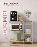 VASAGLE Baker's Rack, Coffee Bar Stand with Charging Station, Storage Shelves, Pull-Out Wire Basket, Table for Microwave, Kitchen, Oak Beige UKKS036Y09, 15.7 x 35.4 x 35.6 Inches VASAGLE