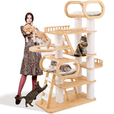 76.8'' Tall Modern Large Cat Tree,Multi-Level Wood Cat Tower for Indoor Cats Large Adults,Luxury Heavy Duty Cat Condo with Cushion,Scratching Posts,Clear Hammock Activity for Maine Coon Big Fat Cats COUNER