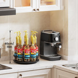 THYGIFTREE Large Rotating Coffee Syrup Organizer 9 Bottles Syrup Rack for Countertop Wood Syrup Bottle Holder Stand for Coffee Bar Station, Turntable Wine Display Tray, Black THYGIFTREE