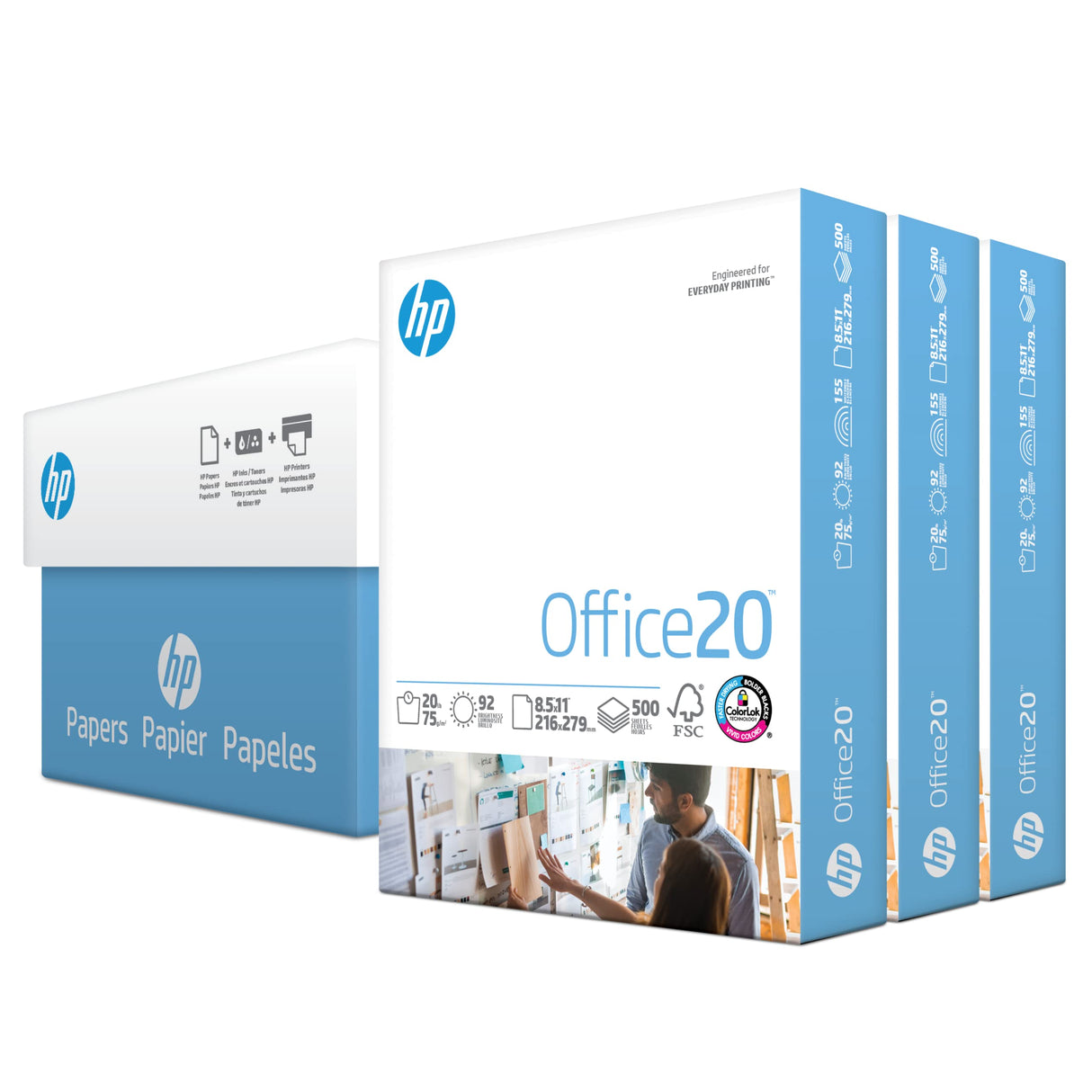 HP Printer Paper | 8.5 x 11 Paper | Office 20 lb | 3 Ream Case - 1500 Sheets | 92 Bright | Made in USA - FSC Certified | 112090C, White HP Papers