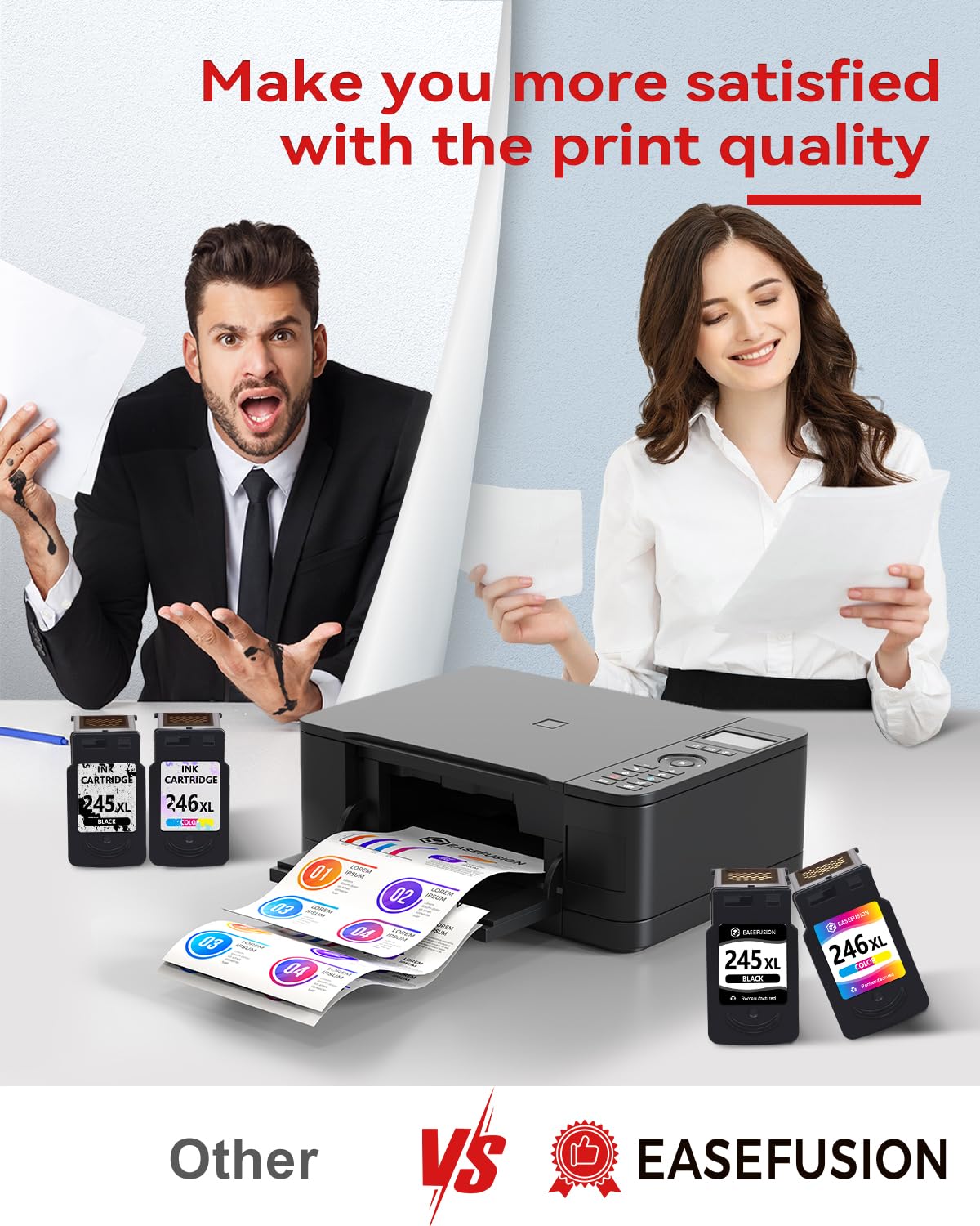 EaseFusion 245XL 246XL Combo Pack Replacement for Canon Ink 245 246 PG-245 XL PG-245XL Black Color Ink Cartridges for Canon Pixma MX490 MX492 MG2522 TR4520 TS3322 TS202 MG2500 TS3122 TR4500 Printer EaseFusion