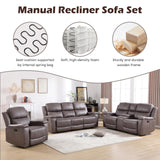 CANMOV Faux Leather Manual Reclining Sofa,3 Seat Recliner Couch Sofa with Overstuffed Arms and Back,Manual Recliner Sofa Set with Concealed Cup Holders for Living Room,Grey CANMOV