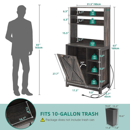 YITAHOME Tilt Out Trash Can Cabinet 10 Gallon with Power Outlet, 6-Tiers Tall Recycling Garbage Bin Cabinet with Storage Shelf, Laundry Hamper Cabinet for Kitchen, Rustic Oak