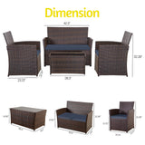 HYDRAGARDEN 4 Piece Outdoor Furniture Set, Patio Wicker Sectional Sofa with Tempered Glass Coffee Table and Cushions, Rattan Conversation Set for Garden Backyard Balcony (Brown Rattan-Blue Cushion) HYDRAGARDEN