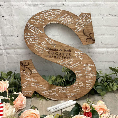 SSRUI Personalized Alternative Wedding Guest Book, First Letters of The Men/Women, Rustic Wedding Decor Guest Book Sign Fall Wedding Guest Book for - WoodArtSupply