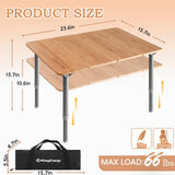 KingCamp Bamboo Folding Table Lightweight Camping Table with Adjustable Height Aluminum Legs 4-Fold Compact Small Portable Camp Tables for Travel RV Picnic Party Beach, 1-2 Person KingCamp