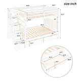 MERITLINE Full Over Full Bunk Bed with Stairs and 6 Storage Drawers, Solid Wood Bunk Bed with Storage Drawers, for Kids Teens Adults (White) MERITLINE