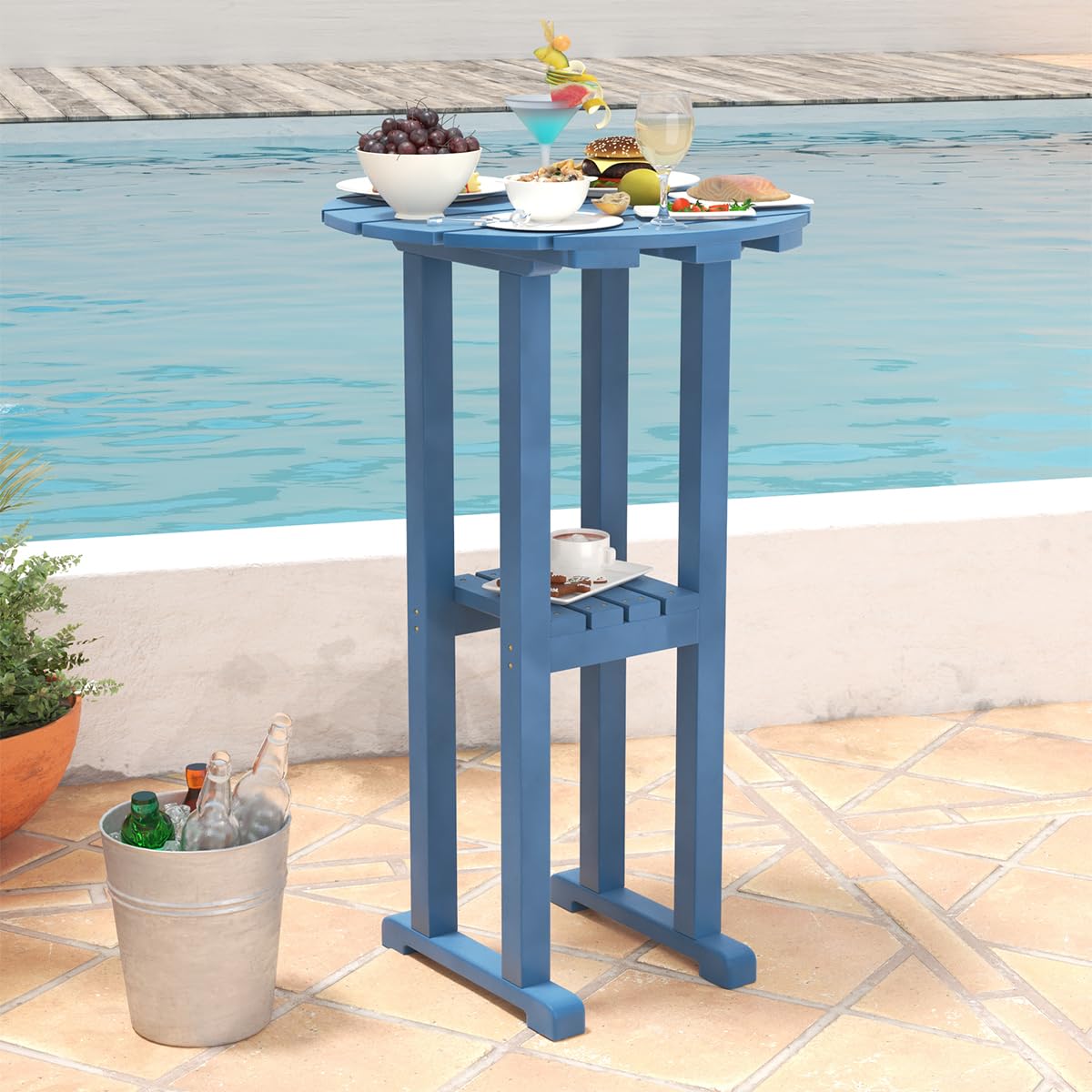 Sundale Outdoor 39 Inches Height Adirondack Bar Table, Patio HDPE Pub Height Round, All Weather High Top Bistro Desk for Outside Table Porch Balcony Poolside, Navy Blue Sundale Outdoor