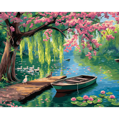 Natuyalo Paint by Numbers for Adults - DIY Adult Paint by Number Kits Painting on Canvas Willow Spring Landscape Painting by Numbers for Beginners, Lakeside Art Craft Kits for Adults (16x20 Inch)