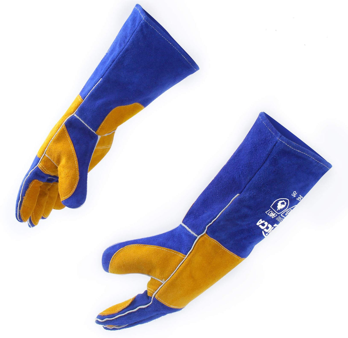 RAPICCA Welding Gloves Fire Heat Resistant: Blue 16IN 932℉ - Fireproof Leather For Stick Mig Flux-Core Welder Forge Blacksmith Fireplace Wood Stove Fire Pit Furnace Handling Dry ice - One Size RAPICCA