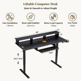 RedLemon 60Inch Gaming Desk, Electric Standing Desk with Height Adjustable, Power Outlets, LED Lights, Keyboard Tray, and Monitor Shelf, Stand Up Computer, Black RedLemon