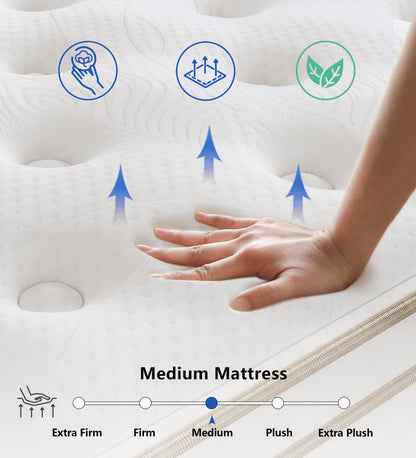 KOANTTI Queen Mattress,12 Inch Memory Foam Hybrid Mattresses in a Box with Individual Pocket Spring,for Pressure Relief & Motion Isolation Queen Size Mattress,CertiPUR-US.