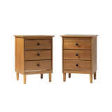 Walker Edison Myron Modern 2 Piece Solid Wood 3 Drawer Nightstand Set, 2 Pack, Caramel Walker Edison