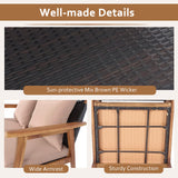 Tangkula 4-Piece Patio Furniture Set, Outdoor Acacia Wood Conversation Set with Cushions and Coffee Table, Outdoor PE Wicker Sectional Sofa Set for Garden, Poolside and Backyard (1, Beige) Tangkula