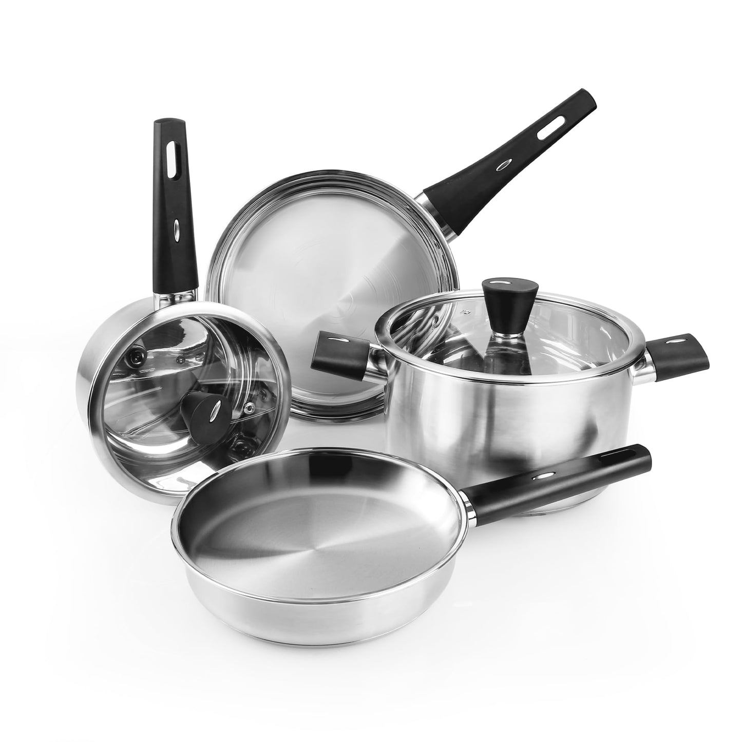 Meythway 𝐔𝐏𝐆𝐑𝐀𝐃𝐄 Stainless Steel Pots and Pans Set Non Toxic, 6PCs Kitchen Cookware Sets with Stay-Cool Handles, Non-Stick, Dishwasher Safe&Compatible with All Stovetops(Gas,Electric&Induction)