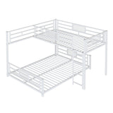 Heavy Duty Bunk Beds Twin Over Full Size, L-Shaped Bunk Bed with Full Length Guardrail and Ladder, Twin Over Full Bunk Bed on Box Spring Needed, White Bunk Bed Twin Over Full Bellemave