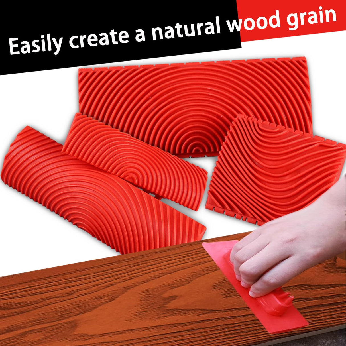 DIQQHI 4-Piece Premium Wood Grain Tool Kit | Natural Faux Wood Paint Brushes & Coatings | Ideal for DIY Wall, Furniture Decor & Rustic Home Styles | Exceptional Ease of Use DIQQHI