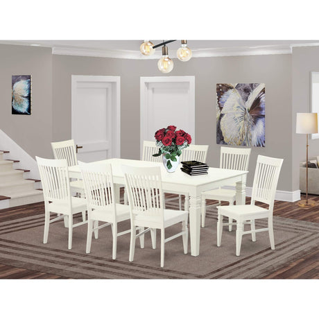 East West Furniture LGWE9-LWH-W Logan 9 Piece Kitchen Set Includes a Rectangle Room Table with Butterfly Leaf and 8 Dining Chairs, 42x84 Inch East West Furniture