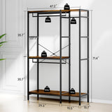 ZERDER Clothes Rack, Heavy Duty Garment Rack for Clothes, Clothing Racks with Shelves and 4 Side Hooks, Freestanding Metal Wooden Closet Organizer, Wardrobe Storage Rack, Brown ZERDER