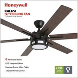 Honeywell Ceiling Fans Kaliza Modern 56 Inch Ceiling Fan with Light, Remote Control Fan, LED Indoor Fan with 6 Blades, Gray Oak and Light Oak Blade Finish Options, Bronze (51036-01) Honeywell Ceiling Fans