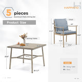 HAPPATIO 5-Piece Outdoor Dining Set for 4, Aluminum Patio Dining Set Includes 1 Large Square Table with Umbrella Hole and 4 Dining Chairs, Patio Furniture Set for Lawn, Porch, or Backyard (Brown) HAPPATIO
