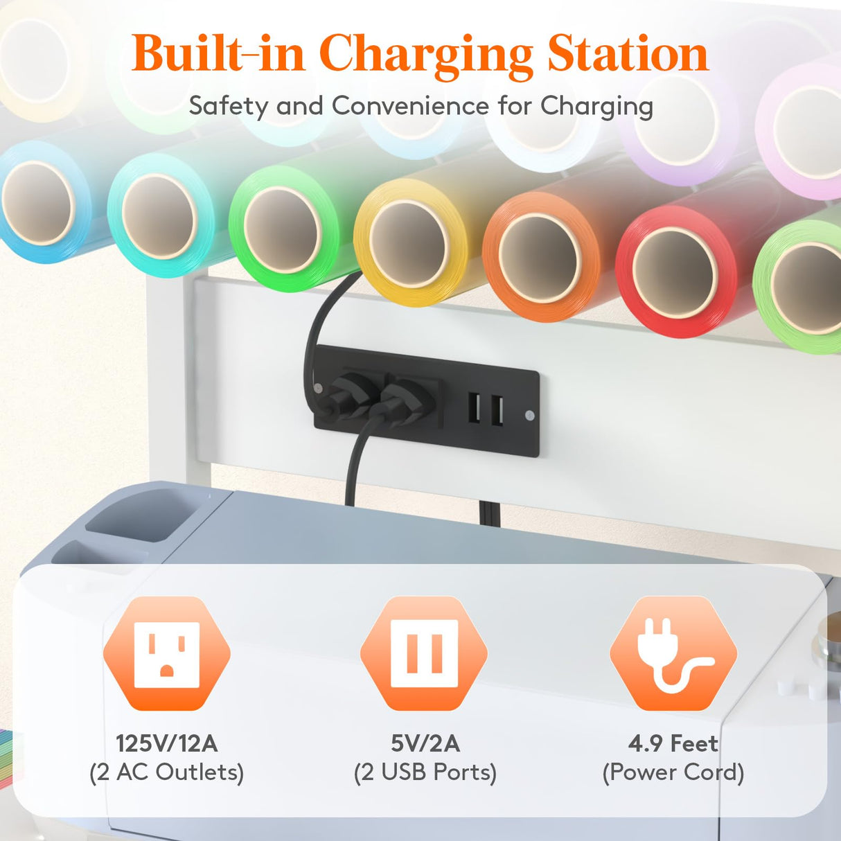 Lifewit 3 Tier Foldable Heat Press Table with Charging Station, Movable Heavy Duty Heat Transfer Machine Stand with Vinyl Roll Holder for T Shirt Printer Machine and Sublimation Printer Lifewit