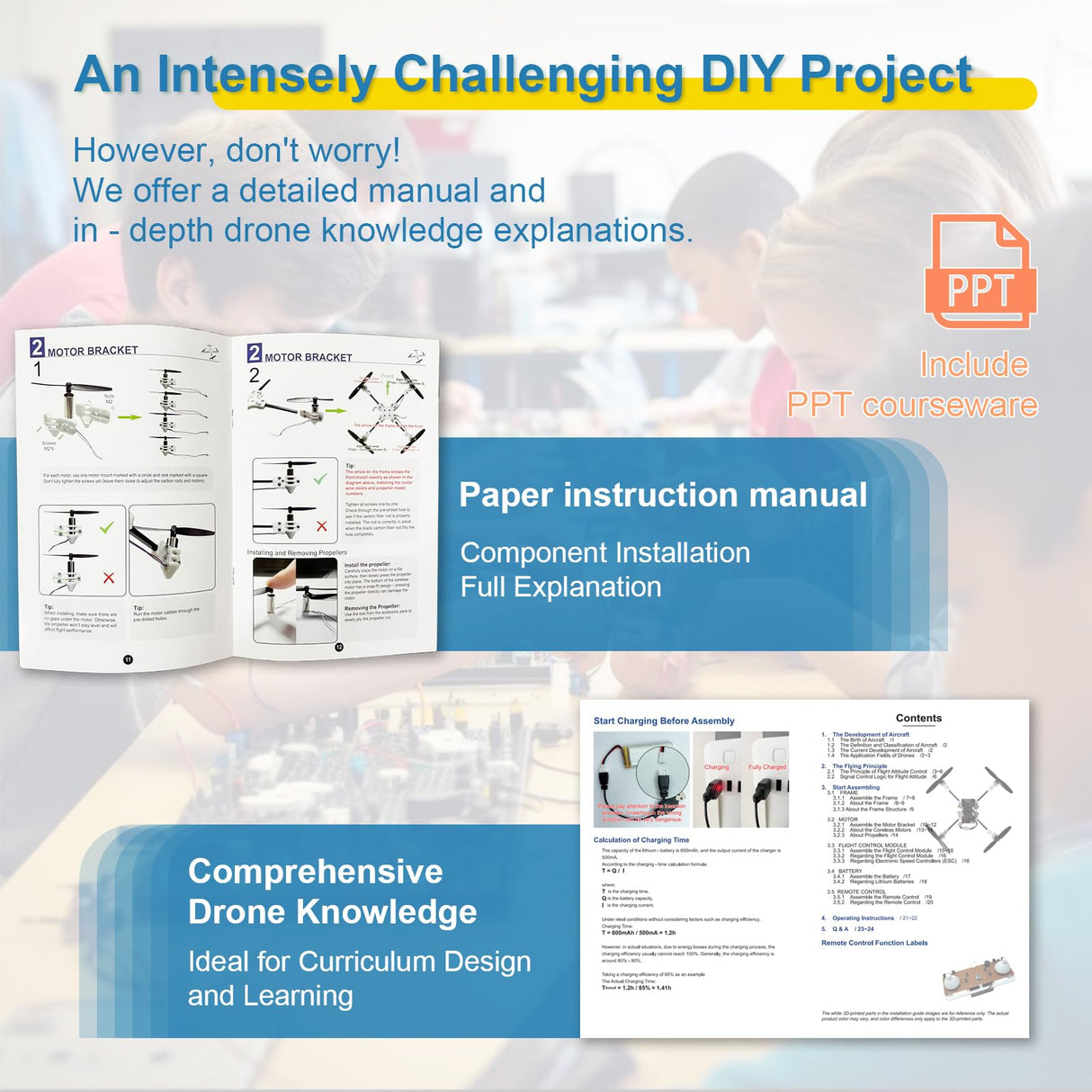 STEM Quadcopter Building Kit with Coreless Motors | Auto Hover Tuning, One-Button Takeoff & 3D Flips | Learn Drone Basics for DIY Enthusiasts and Students (White) EIELEDIY