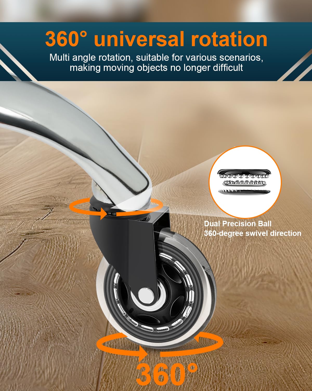 RidRed Office Chair Wheels - Replacement Rubber Wheels - Universal Fit 3 Inch Chair Casters, Heavy-Duty Chair Wheels, Noise Free, Fits 98% Chair, for All Floor (5) RidRed