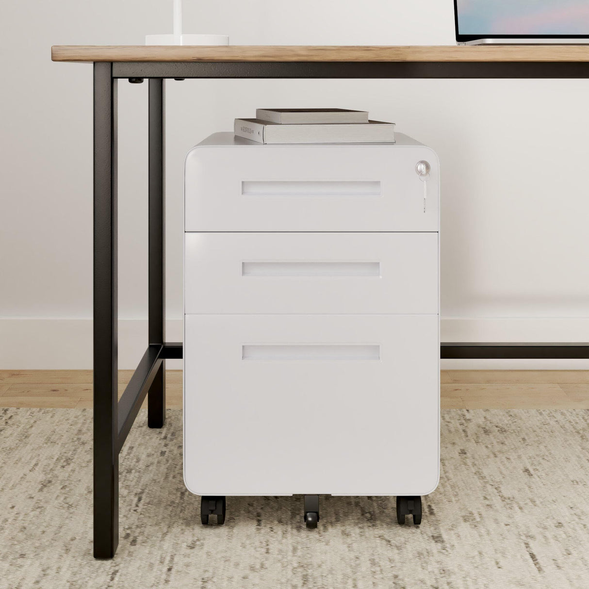 FLEXISPOT Mobile File Cabinet for Home Office 3 Drawer File Cabinet Under Desk Storage Filing Cabinet for Legal/Letter/A4 File,Round Corner Design,White FLEXISPOT