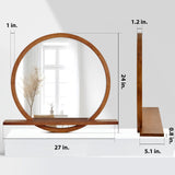AGATEO Solid Wood Wall Mirror with Shelf – Round Wood Frame Mirror for Entryway, Bathroom or Living Room – Handcrafted Look – 24 Inch AGATEO