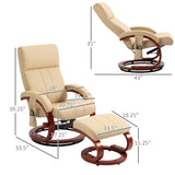 HOMCOM Recliner Chair with Ottoman, Electric Faux Leather Recliner with 10 Vibration Points and 5 Massage Mode, Reclining Chair with Remote Control, Swivel Wood Base and Side Pocket, Beige HOMCOM
