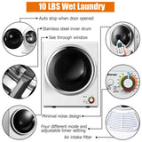 COSTWAY Compact 110V Electric Portable Clothes Stainless Steel Tub Laundry Dryer, for 4 Automatic Drying Mode, White COSTWAY