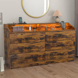 Gyfimoie 6 Drawer Dresser with Power Outlet, Chest of Drawers with LED Light, Modern Dresser with Open Storage Cubby, Double Wide Dresser Organizer for Bedroom, Living Room, Entryway, Hallway Gyfimoie