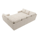 HONBAY Modular Sectional Sleeper Sofa with Pull Out Bed, Linen Convertible U Shaped Sectional Couch with Storage Seat, Sectional Couches for Living Room, Beige HONBAY