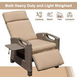 Domi Outdoor Recliner Chair, Patio Recliner with Hand-Woven Wicker, Flip Table Push Back, Adjustable Angle, Thickness Cushions, Reclining Lounge Chair for Indoor & Outdoor Use, Beige domi outdoor living