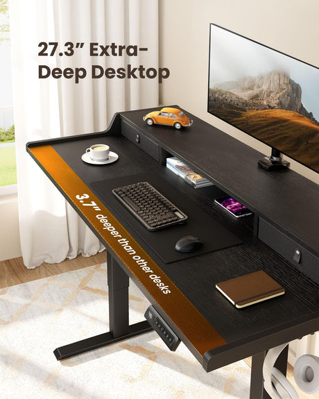 ErGear Electric Standing Desk with Drawers, 63″ x 28″ Gaming Desk with Monitor Stand, C-Clamp Mount Compatible, Home Office Height-Adjustable Desk with Storage Shelf, 4 Preset Heights, Black, EGESD38B ErGear