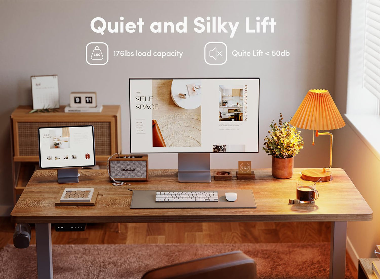 BANTI 55'' Standing Desk, Electric Stand up Height Adjustable Home Office Table, Sit Stand Desk with Splice Board, Maple BANTI