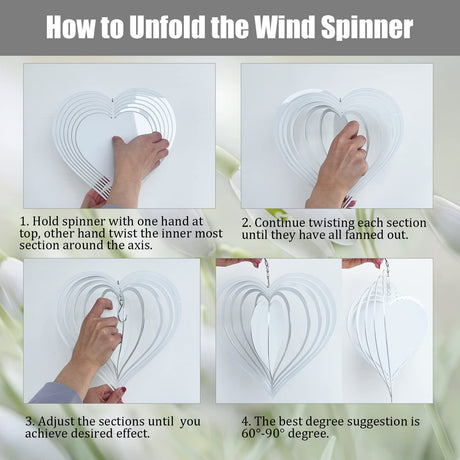 4Pack 8inch Sublimation Wind Spinner Blanks 3D Aluminum Metal Wind Sculpture Kinetic Spinners for Yard and Garden Indoor Art Ornaments Hanging Decoration (Heart) WindMage