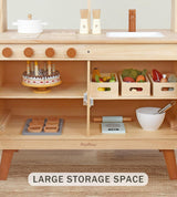 PairPear Kids Kitchen Playset,Wooden Toys Kitchen with Pretend Play Food Dishes and Sink,Toddler Play Kitchen Accessories Gift for Girls Boys Age 3+ PairPear