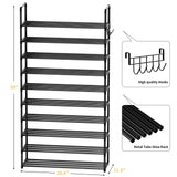 SRRSO Shoe Rack, 10 Tier Shoe Storage Organizer with Hooks,Fit 40-45 Pairs Shoes,Metal Tall Shoe Shelf for Closet,Entryway, Hallway,Garage,Bedroom,Cloakroom SRRSO