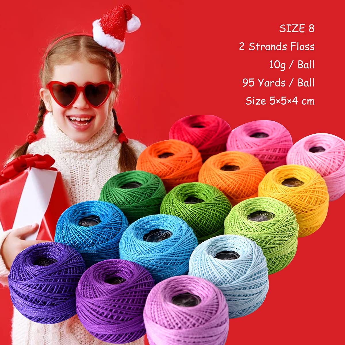 Soft 1500Y 15 Pearl Balls Cardinal Size 8 Rainbow Colors for Crochet Hardanger Cross Stitch Needlepoint Hand Embroidery LE PAON
