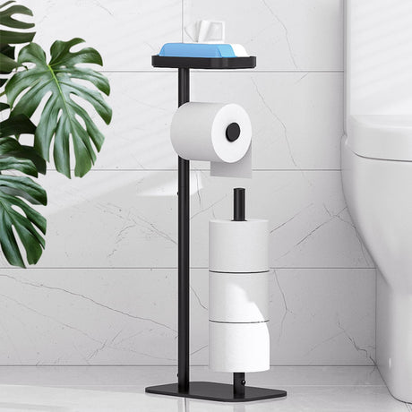 Kitsure Toilet Paper Holder Free Standing - Multifunctional & Rustless Toilet Paper Holder Stand for 4 Rolls, Anti-Slip Black Toilet Paper Holder with Shelf for Phones, Small Items, Black Kitsure