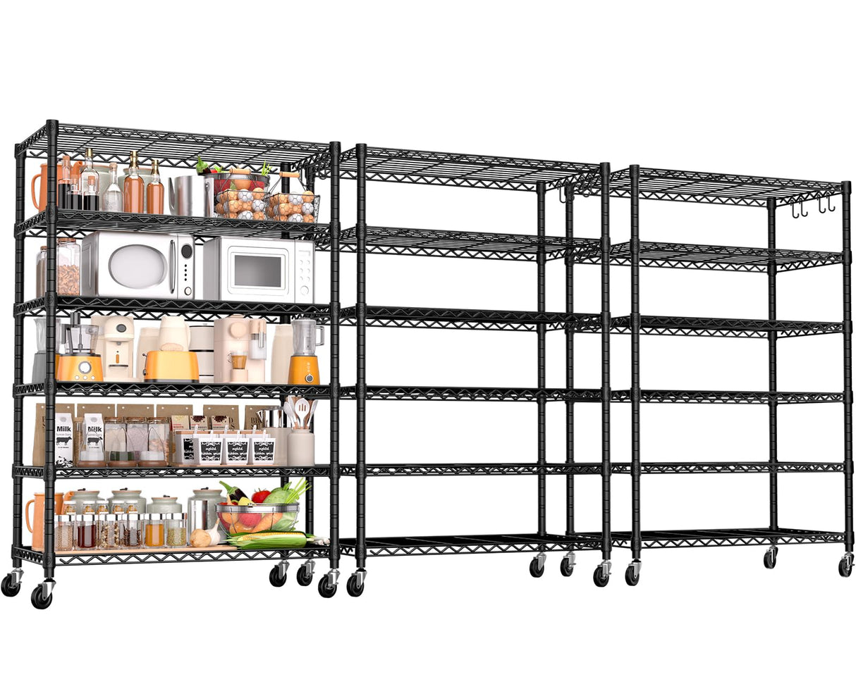 PrimeZone 6 Tier Wire Shelving with Wheels 78''H 1500lbs Storage Shelves NSF Certified Heavy Duty Steel Metal Shelf Adjustable Rolling Rack Kitchen Garage Closet Pantry Laundry 78''HX36''WX18''D 3Pcs PrimeZone
