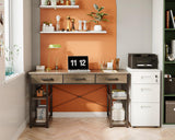 ODK Office Small Computer Desk: Home Table with Fabric Drawers & Storage Shelves, Modern Writing Desk, Grey Oak, 48"x16" ODK