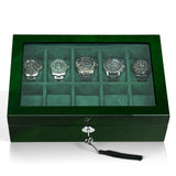 SYENS Watch Box for Men 10 Watches Storage Organizer Case, Smart Watch Display, Green Wood with Soft Suede Interior, Large Glass Window, Gift for Women and Man (10W-GR) SYENS