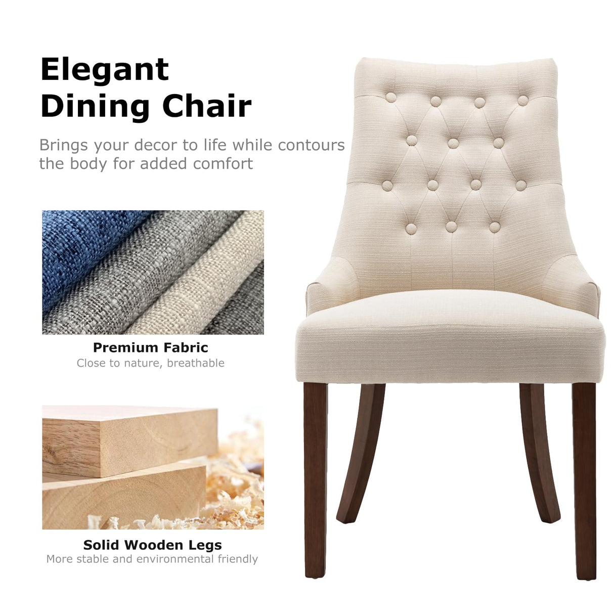 COLAMY 7-Piece Dining Table Set for 6, 60" Rectangular Kitchen Wood Table with 6 Wingback Dining Room Chairs, Brown/Beige COLAMY