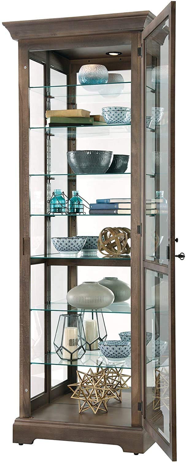 Howard Miller Chesterbrook III Curio Cabinet 680-660 – Black Satin Finish Home Decor, Seven Glass Shelves, Eight Level Display Case, Locking Door, No Reach Light Howard Miller