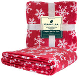 PAVILIA Christmas Throw Blanket | Red Snowflake Christmas Fleece Blanket | Soft, Plush, Warm Winter Cabin Throw, 50x60 (Red/White Snowflake) PAVILIA