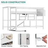 YITAHOME Dresser TV Stand for 55'' TV, 9-Drawer Dresser with Power Outlet and LED Light, Wide Dresser with Metal Handle, White Dresser with Shelves and PU Finish YITAHOME